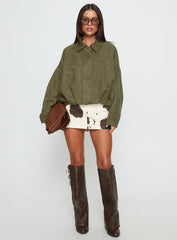 Enlightened Faux Suede Bomber Jacket Khaki