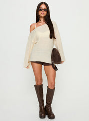 Delyn Off Shoulder Slouchy Knit Sweater Cream