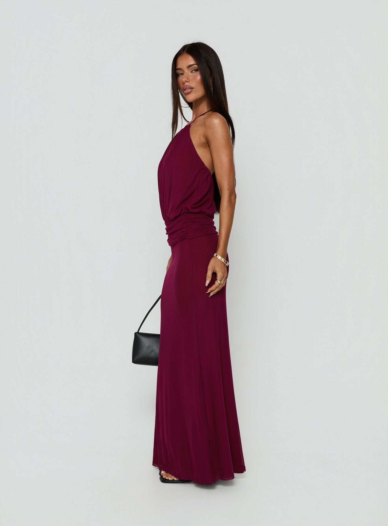 Casperina Ruched Halter Maxi Dress Berry