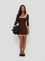 Adoree 3/4 Sleeve Layered Mini Dress Chocolate / Pink