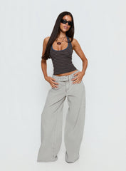 Katlin Mid Rise Wide Leg Buckle Detail Jeans Grey Wash