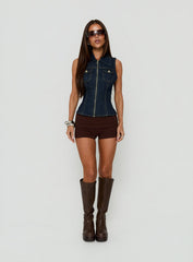 Liyana Denim Zip Up Sleeveless Top Mid Blue