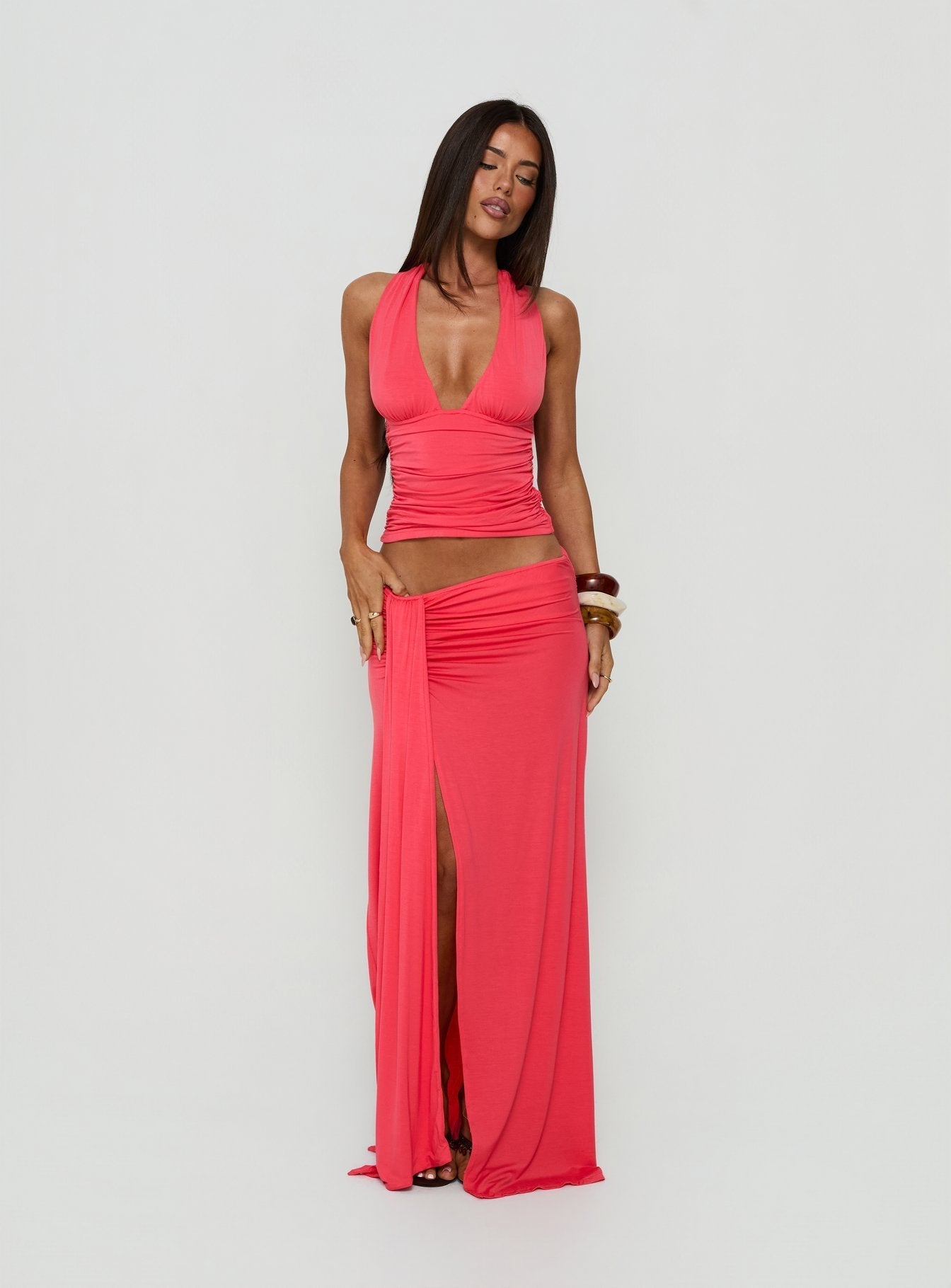 Keerah Tie Neck Halter Top Guava