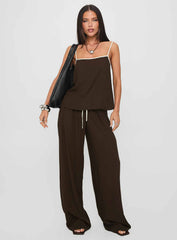 Nolei Contrast Pants Set Chocolate / White