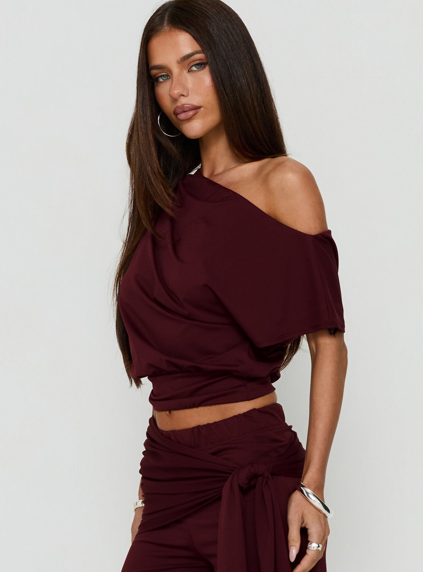 Hadlia Off Shoulder Top Burgundy