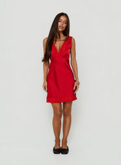 Nellie Lace Trim Mini Dress Red