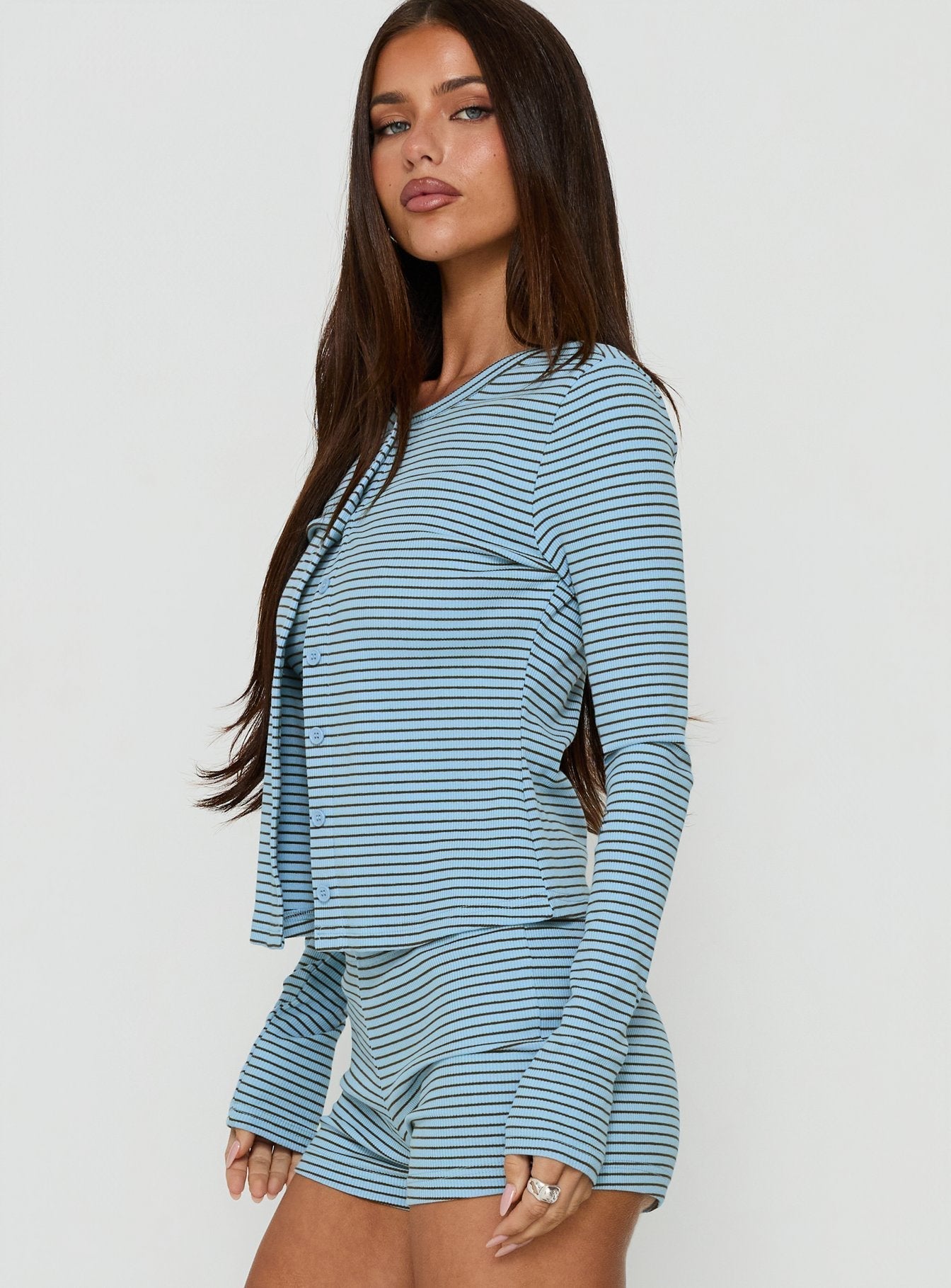 Serafia Button Up Cardigan Blue Stripe
