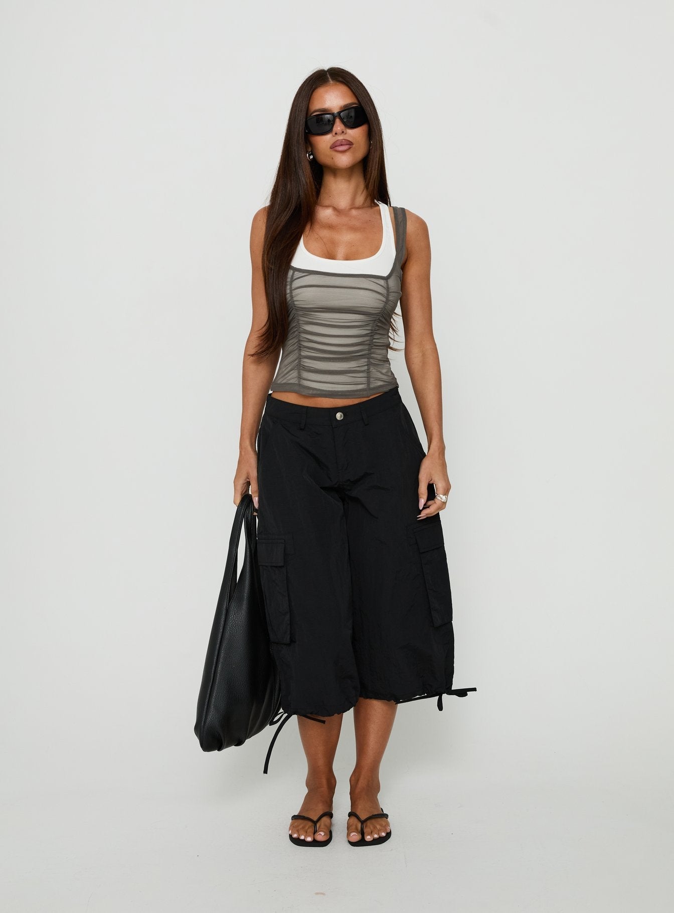 Realiti Sheer Layered Racer Top Grey / White