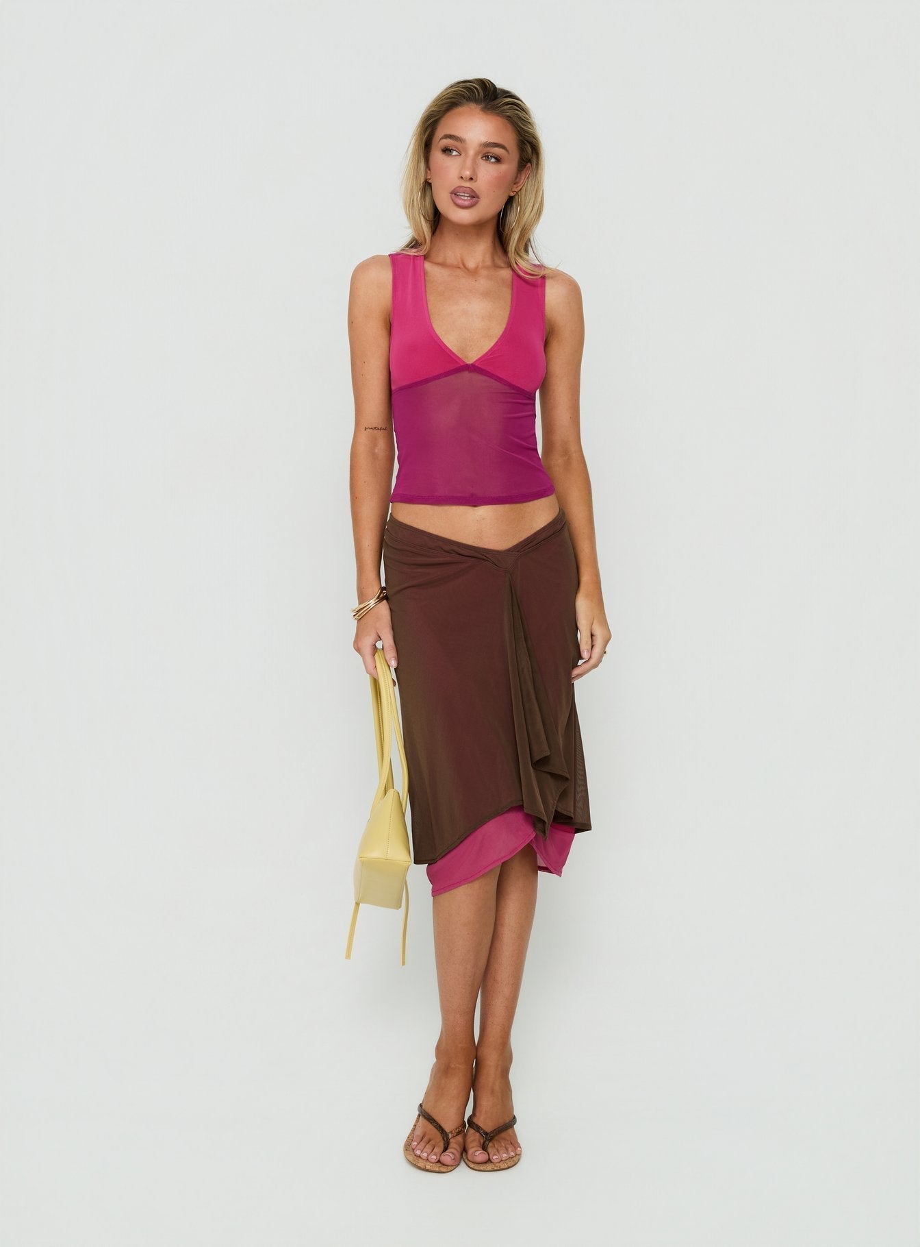 Lihat Sleeveless Contrast Top Pink / Purple