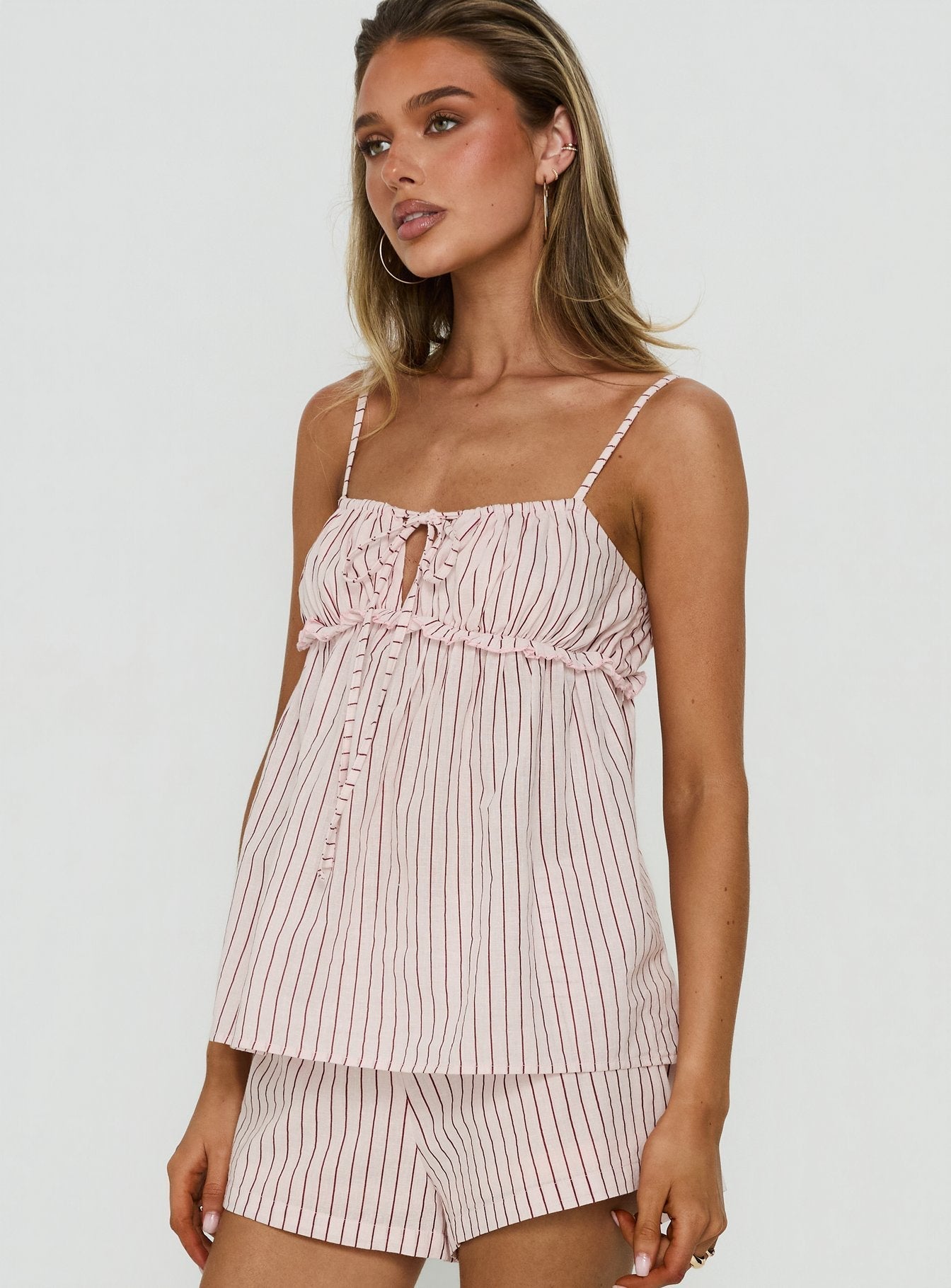Harwin Gathered Bust Babydoll Top Pink Stripe