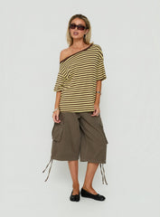 Settle Down One Shoulder Top Yellow / Chocolate Stripe