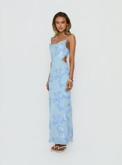 Angel Voices Cowl Neck Maxi Dress Blue Burnout