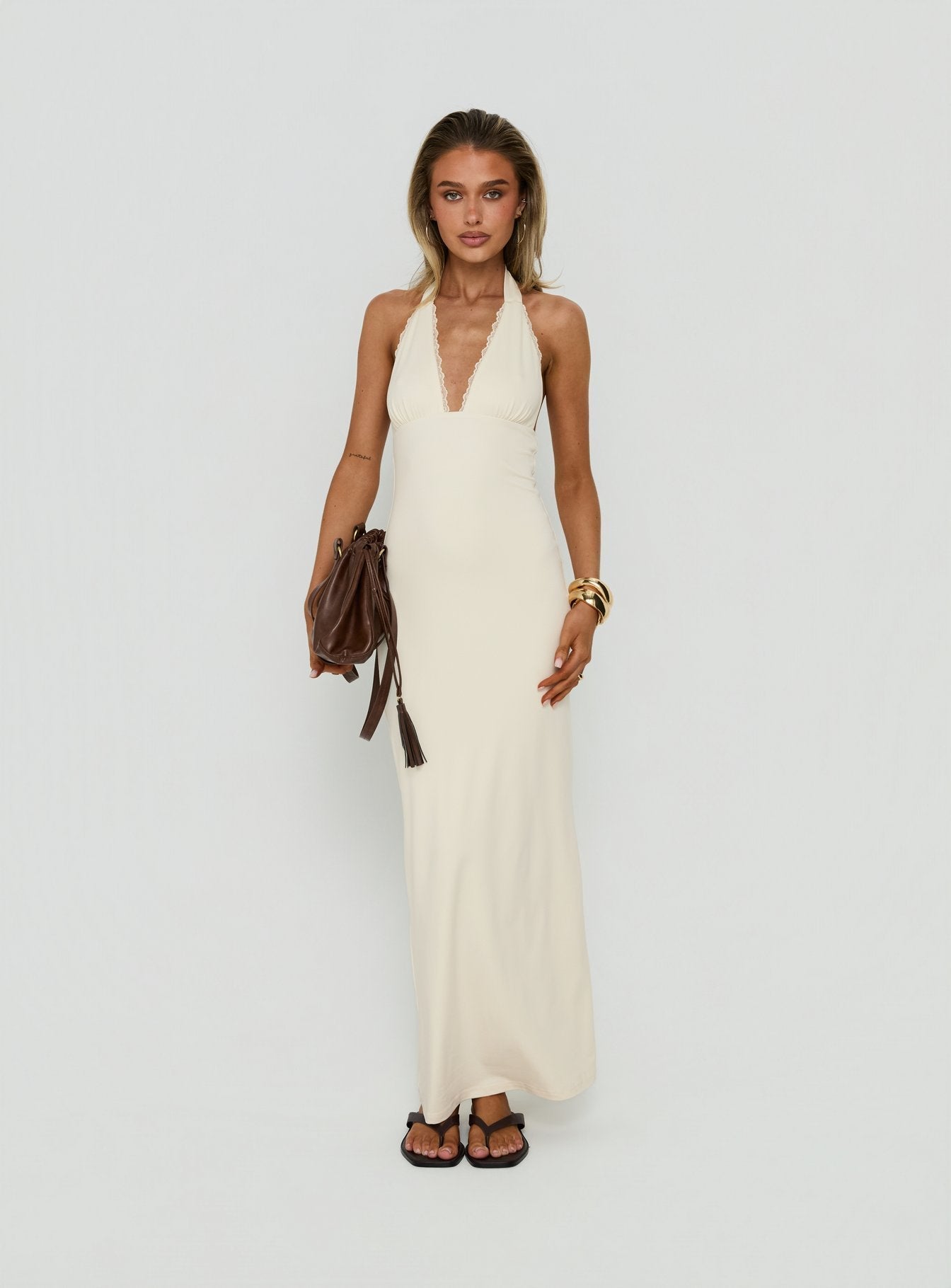 Almeria Lace Detail Halter Maxi Dress Butter