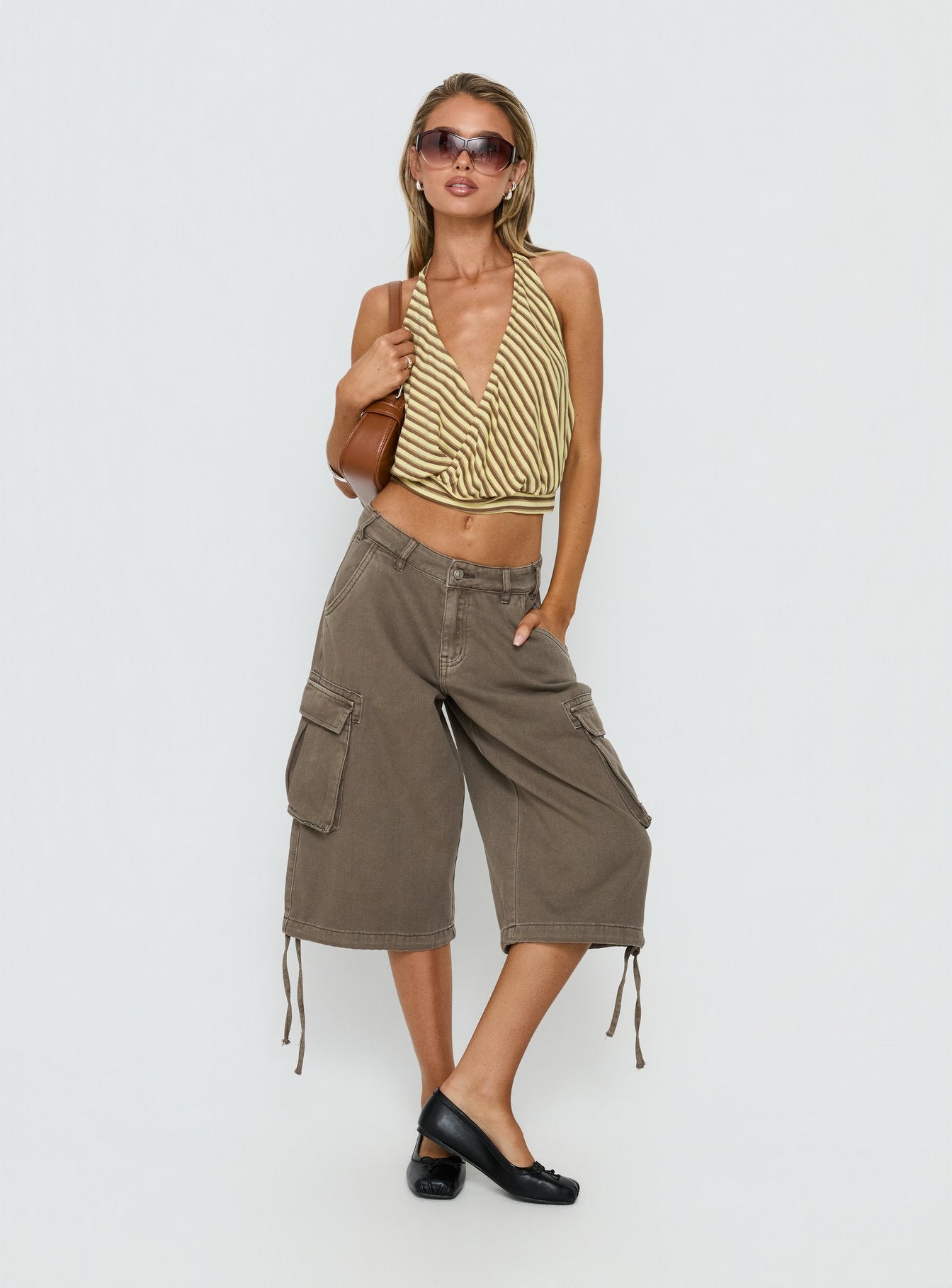 Priella Plunge Halter Top Yellow Stripe