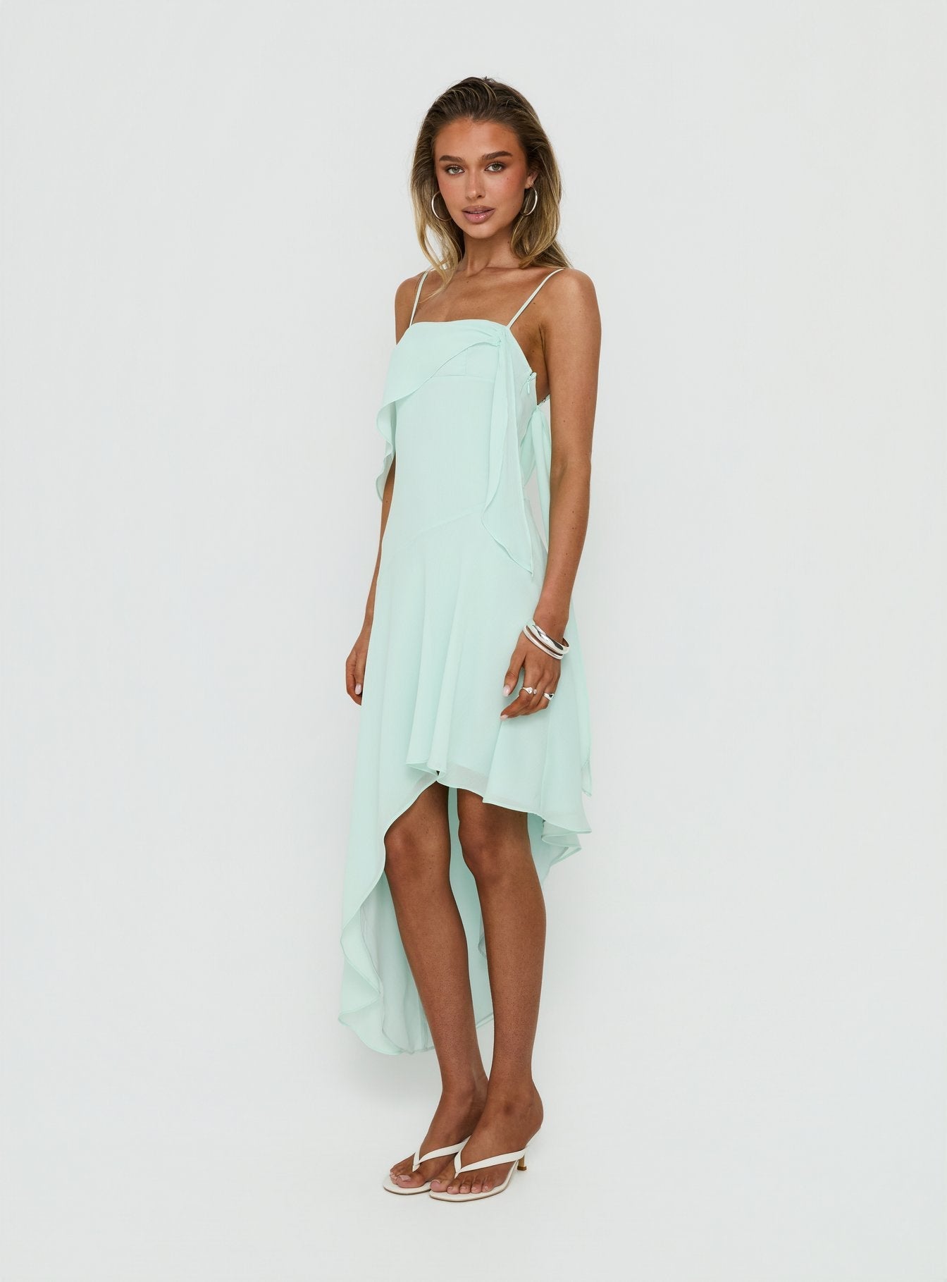 Massey Bust Draping Low Back Midi Dress Aqua