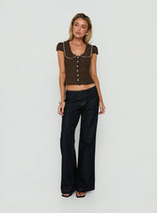 Gardinia Collared Button Down Top Brown Check