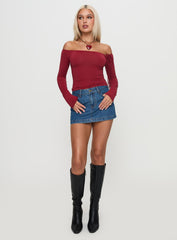 Where You At Off Shoulder Long Sleeve Top Red