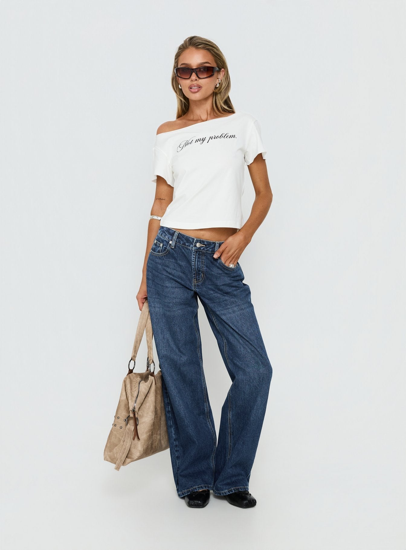 Serenitia Mid Rise Relaxed Jeans Dark Blue Wash