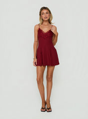 Bloomie Lace Godet Mini Dress Cherry Lacquer