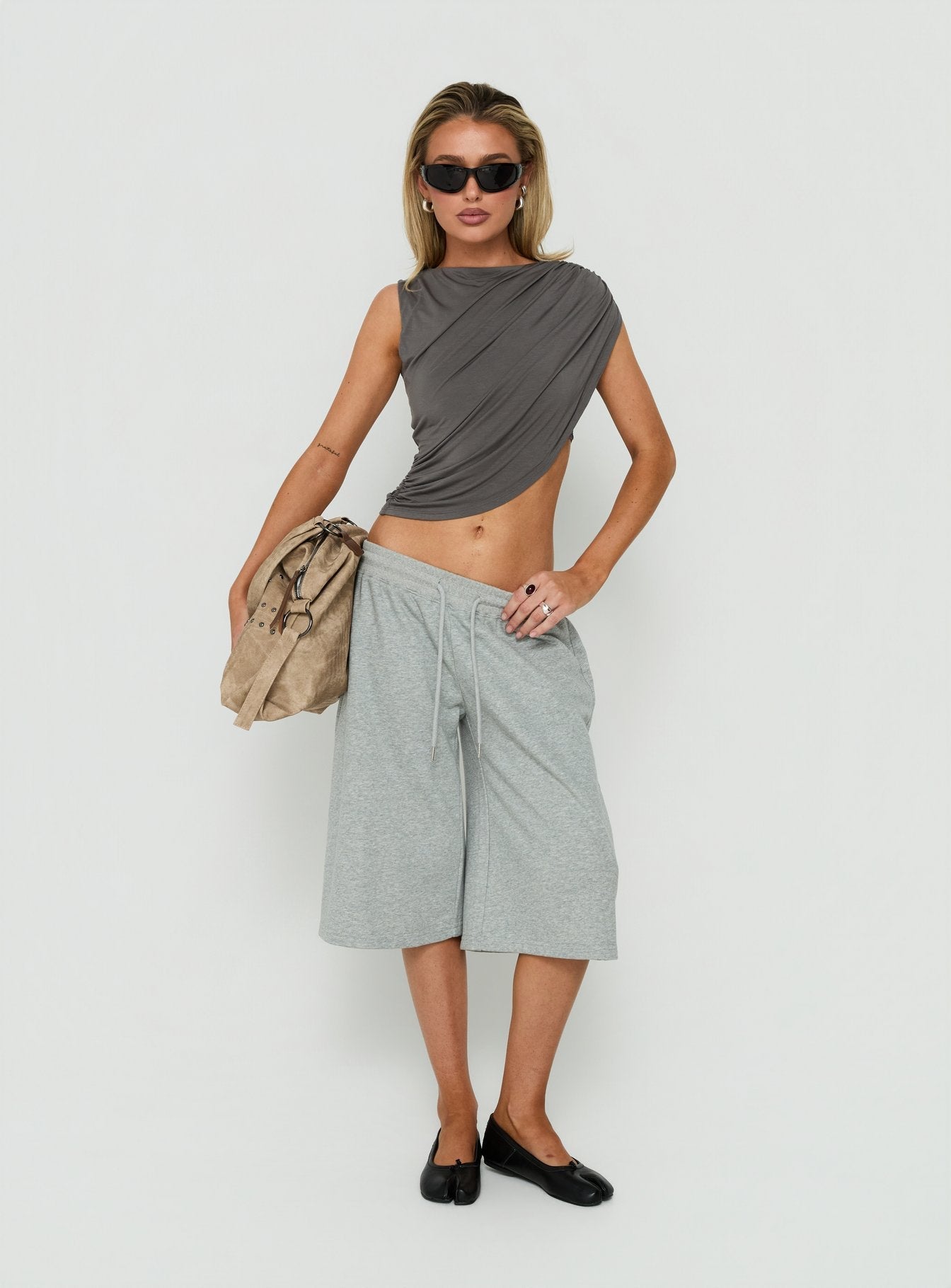 Adellah Draped Tank Top Slate