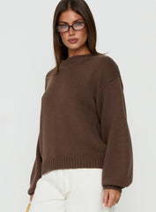 Harmony Balloon Sleeve Knit Sweater Dark Brown