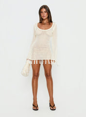 Melosa Long Sleeve Crochet Mini Dress White