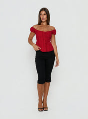 Gysella Off Shoulder Woven Top Red