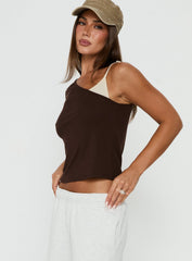 Lunea One Shoulder Contrast Top Brown / Cream