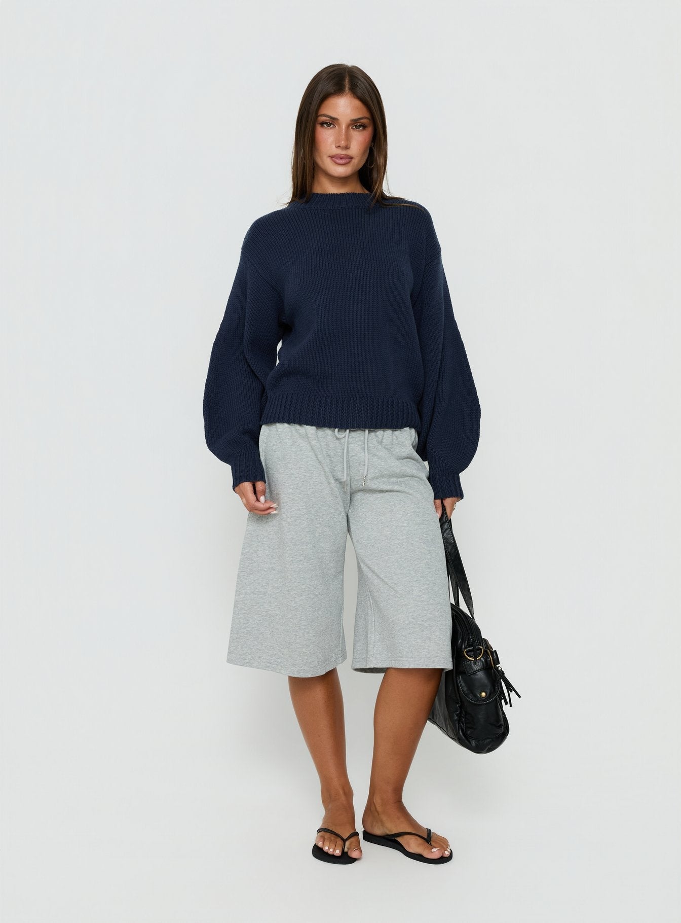 Harmony Balloon Sleeve Knit Sweater Navy