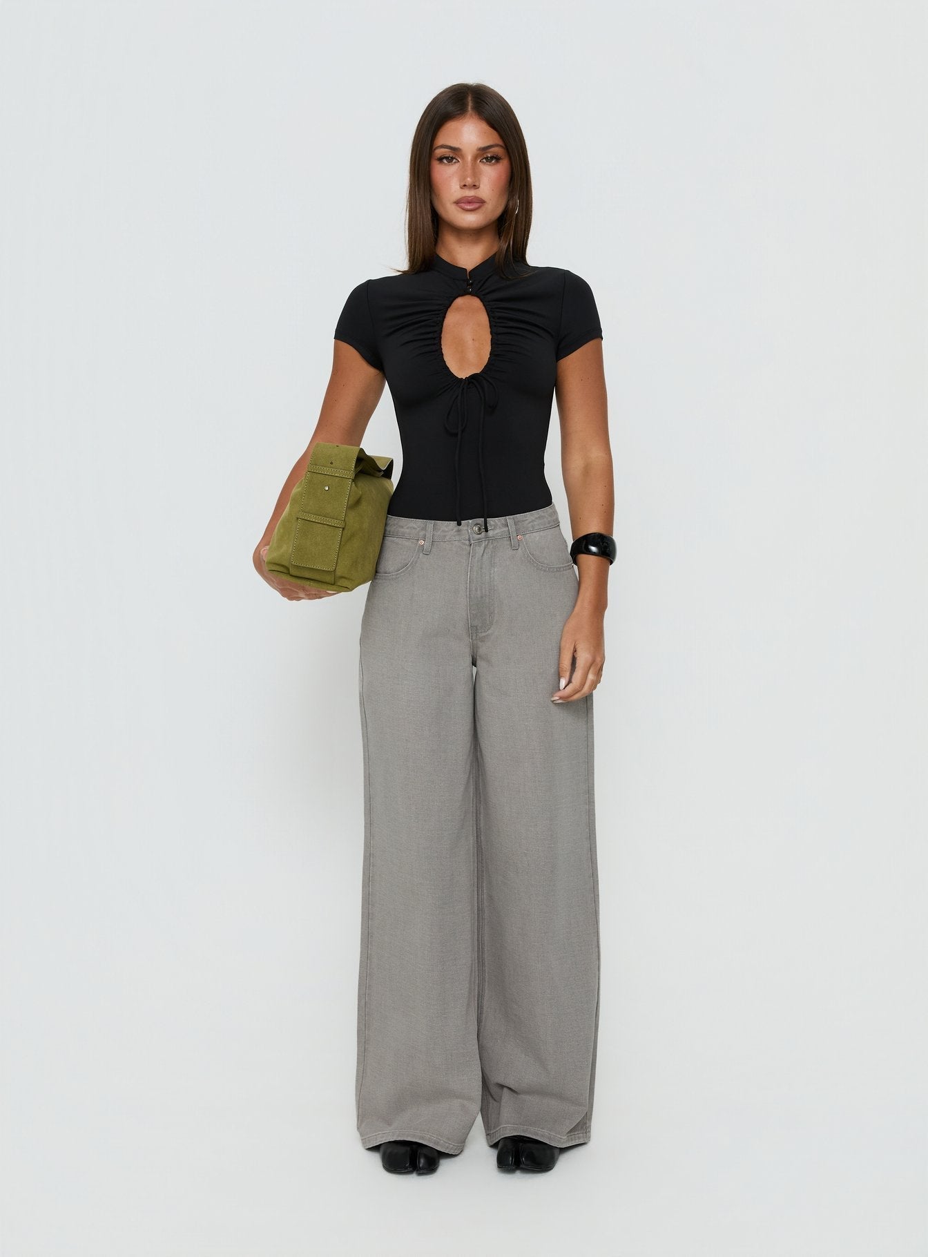 Maeci Ruched Tie Detail Bodysuit Black