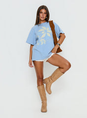 Full Bloom Oversized Graphic Tee Washed Blue
