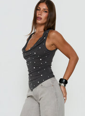Quiet Confidence Studded Cowl Neck Top Grey