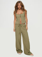 Zenda Linen Blend Top Olive