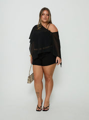 Senzo Chiffon Poncho Top Black Curve