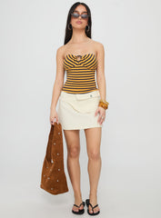 Ravon Ring Detail Strapless Top Yellow Stripe