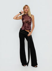 Nights All Alone High Neck Top Burgundy