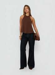 Aquaria Halter Linen Blend Top Chocolate