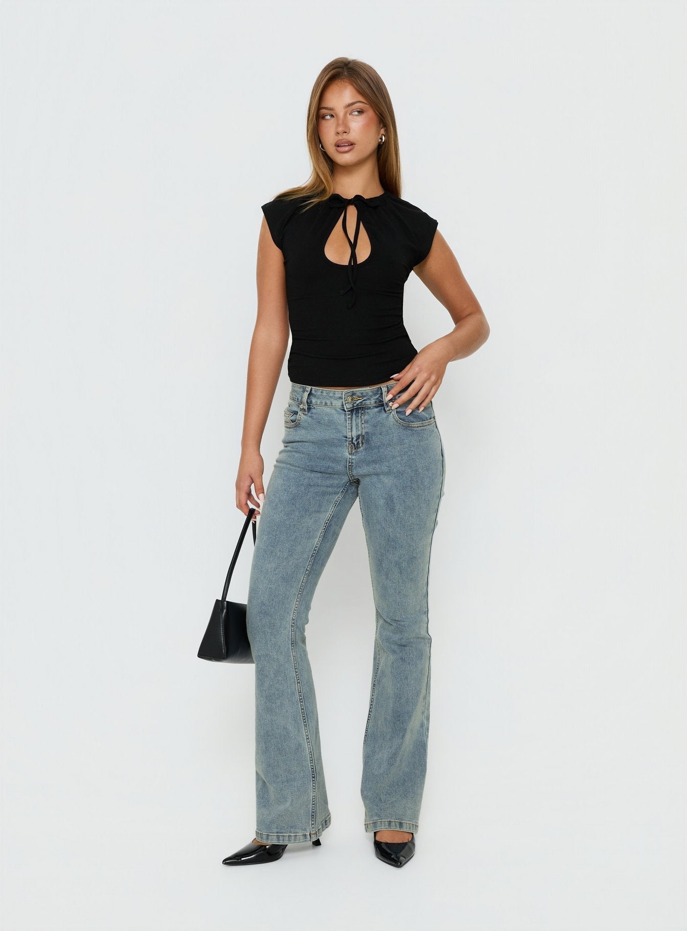 Delectable Tie Detail Short Sleeve Top Black