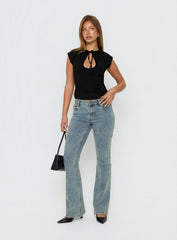 Delectable Tie Detail Short Sleeve Top Black