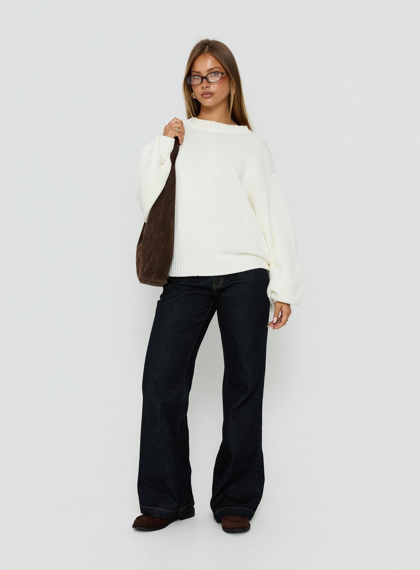 Harmony Balloon Sleeve Knit Sweater White
