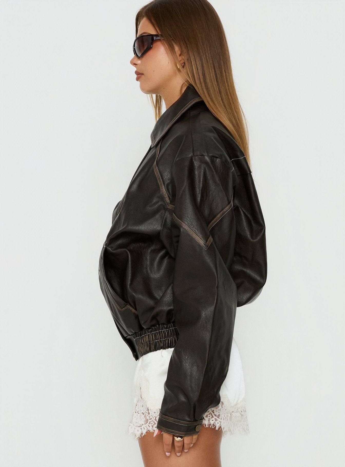 Jaxton Faux Leather Jacket Brown Petite