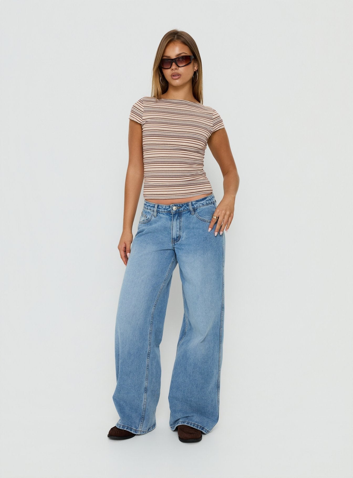 Nyren Low Back Boatneck Top Multi Stripe