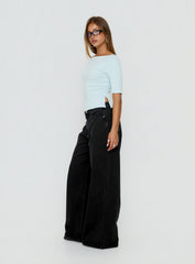 Naylor Mid Rise Wide Leg Jeans Washed Black Tall