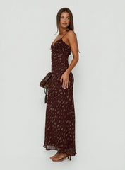 Morcar Frill V Neck Maxi Dress Brown / Yellow Floral