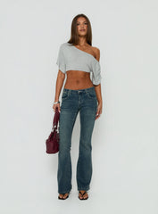 Miskie Draped Off Shoulder Micro Crop Top Grey