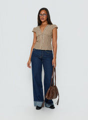 Darla Low Rise Straight Leg Cuff Jean Dark Blue Wash