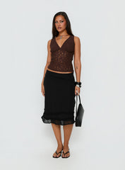 Aydinn Lace Plunge Neck Top Brown