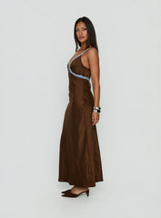 Carletta Lace Contrast Maxi Dress Brown / Blue