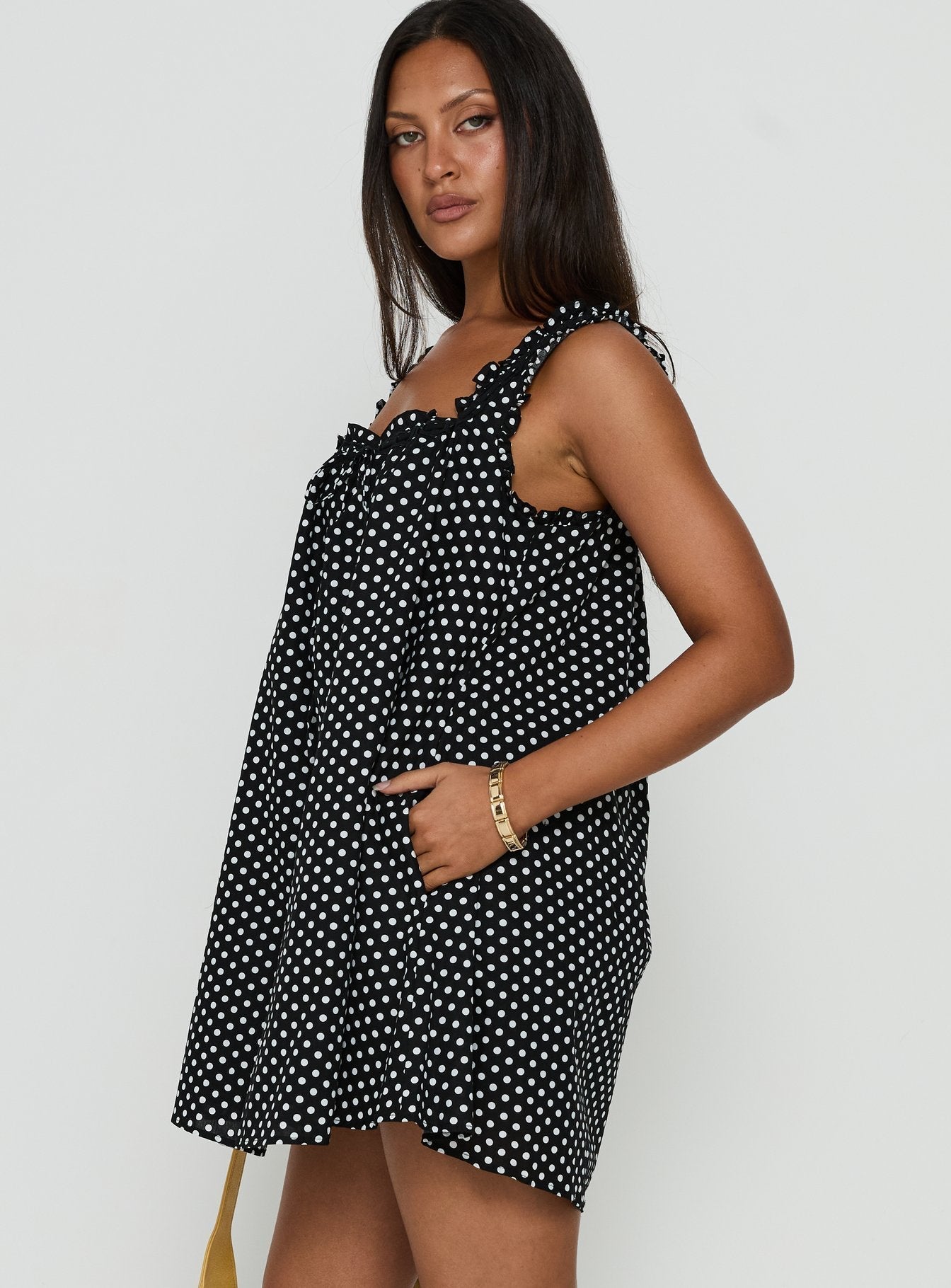 Swing Mini Dress Black Polka Dot