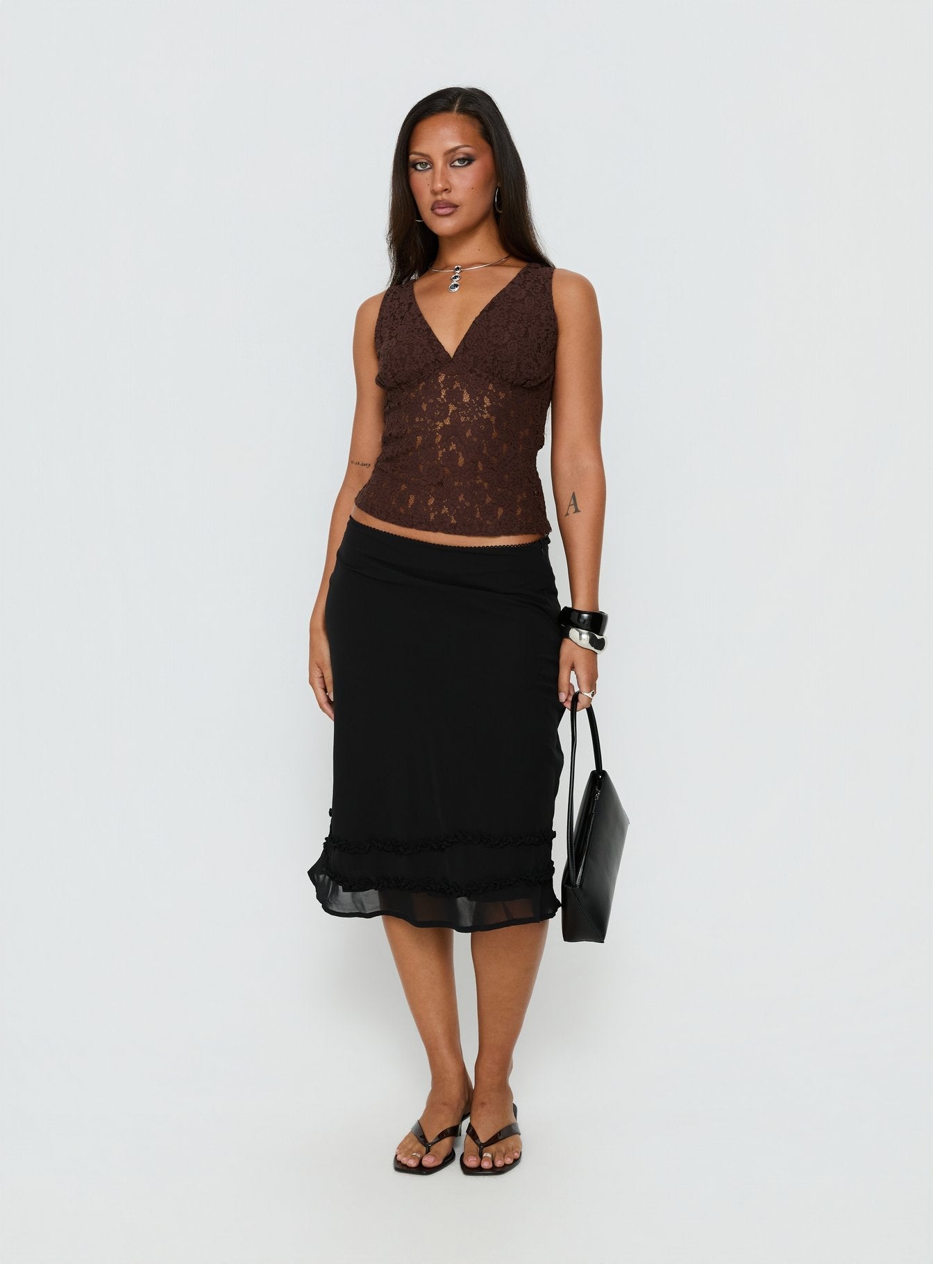 Clarabella Frill Midi Skirt Black